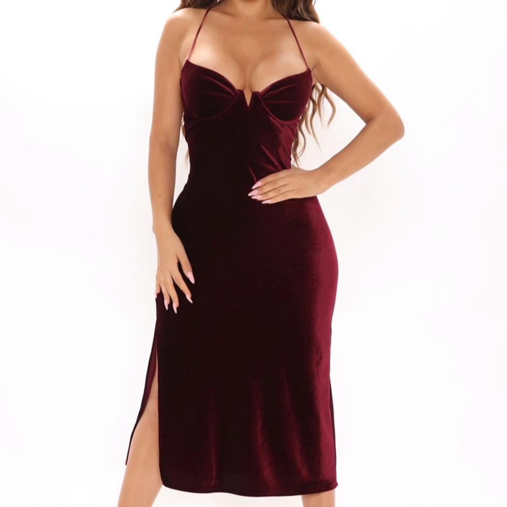 Burgundy midi velvet slip dress